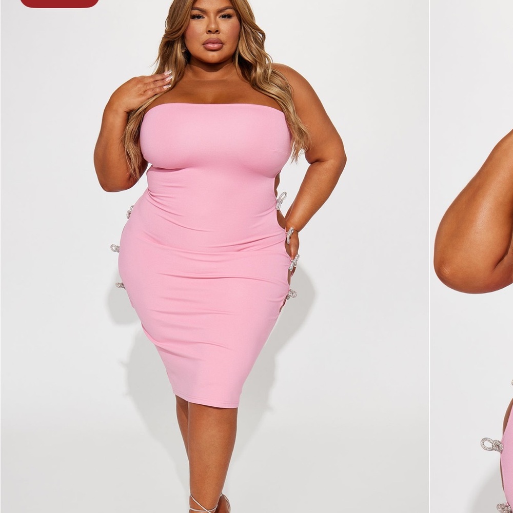 Pink Bow Embellished Midi Dress